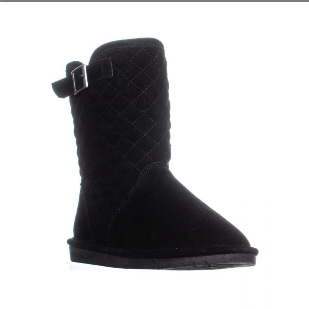 Bearpaw Quilted Leigh Ann Black Boots Sheep Skin 7 - Picture 7 of 8